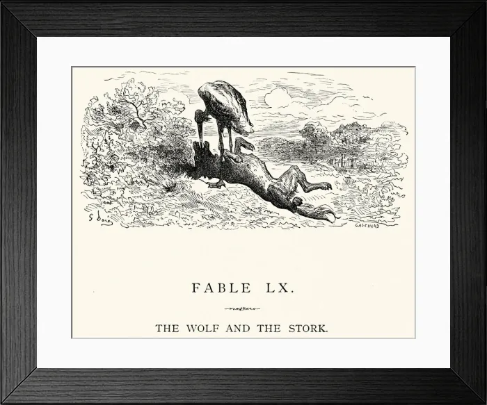 Framed Print : La Fontaines Fables - Wolf and the Stork Framed Print : La Fontaines Fables - Wolf and the Stork