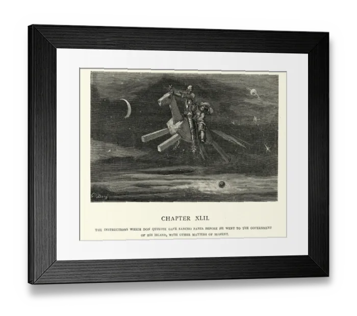 Framed Print : Don Quixote and Sancho Panza flying on the wooden horse Framed Print : Don Quixote and Sancho Panza flying on the wooden horse