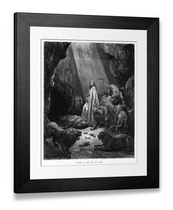 Framed Print : Daniel in the dean of lions engraving 1870 Framed Print : Daniel in the dean of lions engraving 1870
