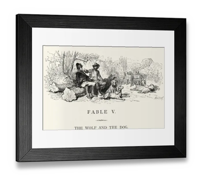 Framed Print : La Fontaines Fables - Wolf and the Dog Framed Print : La Fontaines Fables - Wolf and the Dog
