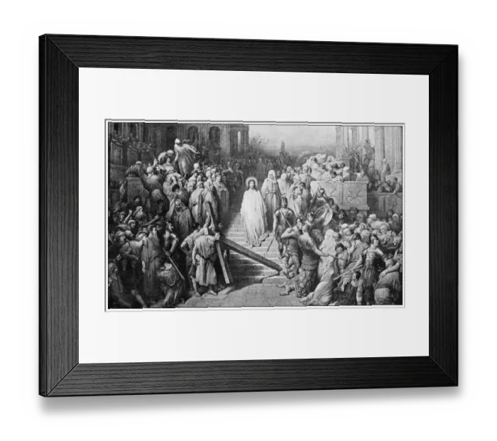 Framed Print : Antique religious painting: Christ leaving the judgement hall by Dore