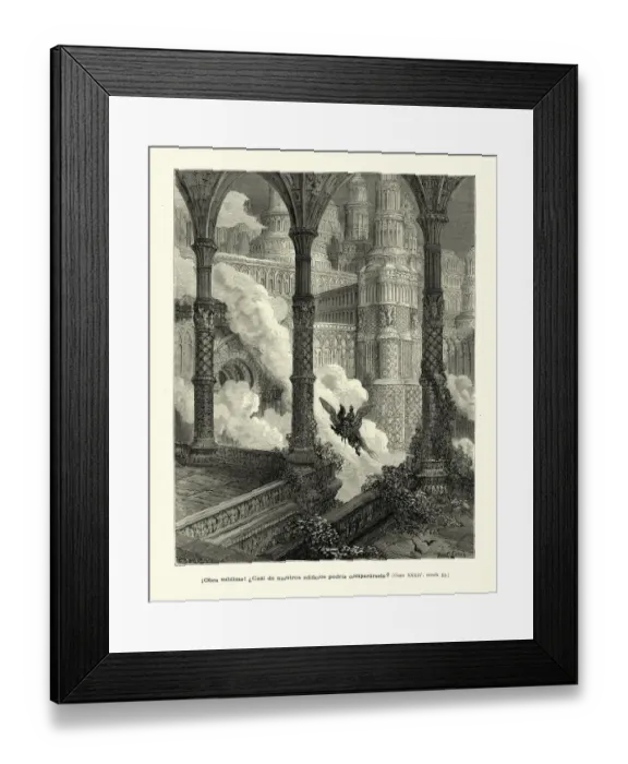 Framed Print : Knight flying through grand palace on a hippogriff, Medieval fantasy Framed Print : Knight flying through grand palace on a hippogriff, Medieval fantasy