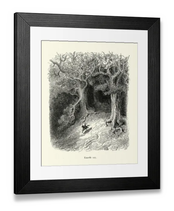 Framed Print : Hero knight leaving the dark wood, Fantasy