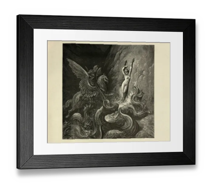 Framed Print : Ruggiero rescues Angelique from a sea monster, Orlando Furioso Framed Print : Ruggiero rescues Angelique from a sea monster, Orlando Furioso