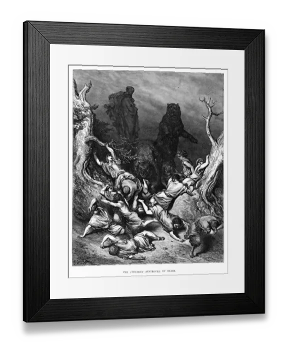 Framed Print : The children destroyed by bears engraving 1870 Framed Print : The children destroyed by bears engraving 1870