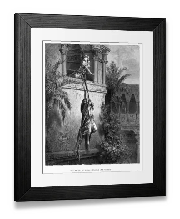Framed Print : The escape of David engraving 1870 Framed Print : The escape of David engraving 1870