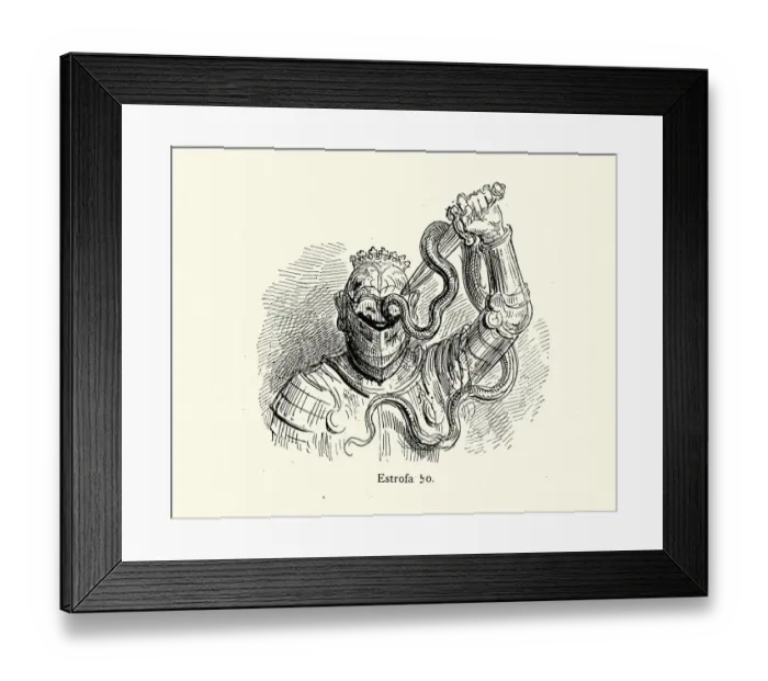 Framed Print : Knight fighting with a snake, Medieval fantasy Framed Print : Knight fighting with a snake, Medieval fantasy