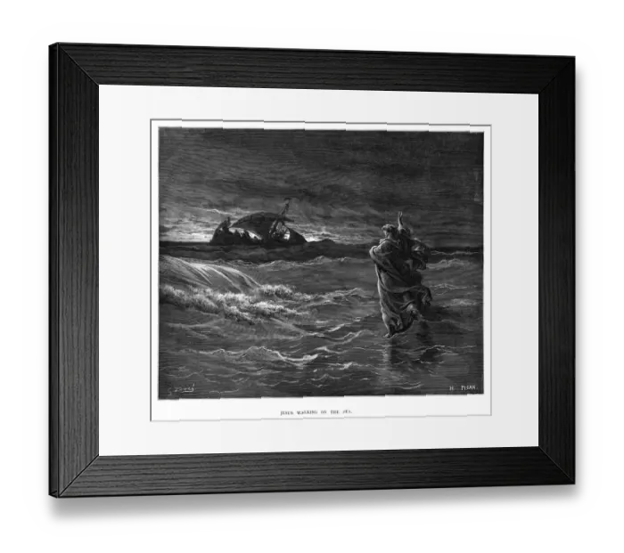 Framed Print : Jesus walking on the sea engraving 1870 Framed Print : Jesus walking on the sea engraving 1870