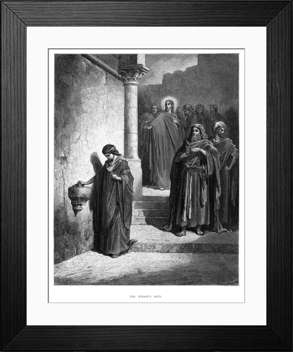 Framed Print : The widows mite engraving 1870 Framed Print : The widows mite engraving 1870