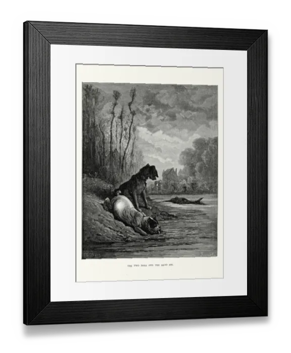 Framed Print : La Fontaines Fables - Two Dogs and the Dead Ass Framed Print : La Fontaines Fables - Two Dogs and the Dead Ass