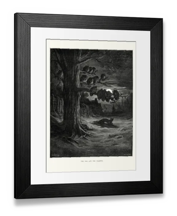 Framed Print : La Fontaines Fables - Fox and the Turkeys Framed Print : La Fontaines Fables - Fox and the Turkeys