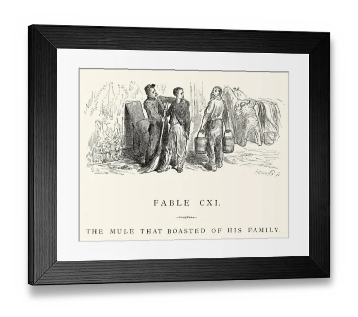 Framed Print : La Fontaines Fables - Mule that boasted of his family Framed Print : La Fontaines Fables - Mule that boasted of his family