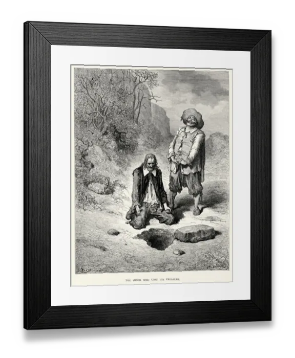 Framed Print : La Fontaines Fables - Miser who lost his treasure Framed Print : La Fontaines Fables - Miser who lost his treasure