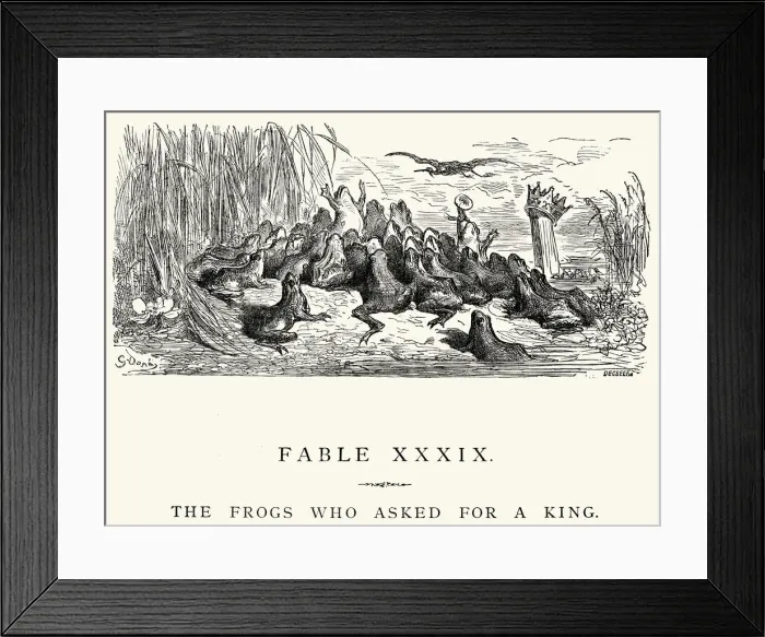 Framed Print : La Fontaines Fables - Frogs who asked for a King