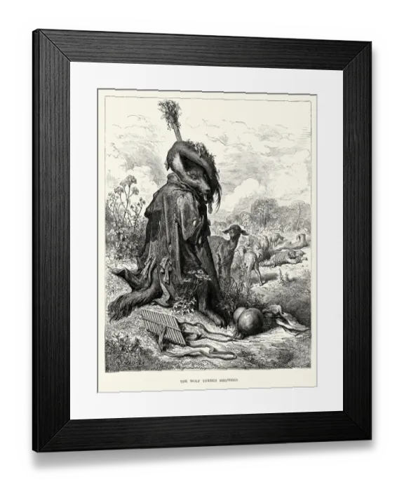 Framed Print : La Fontaines Fables - The Wolf turned Shepherd Framed Print : La Fontaines Fables - The Wolf turned Shepherd