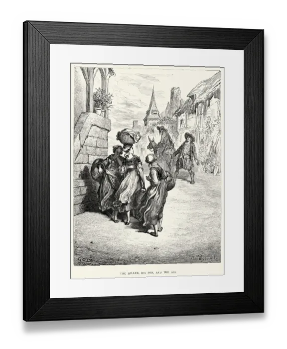 Framed Print : La Fontaines Fables - Miller, His Son, and the Ass