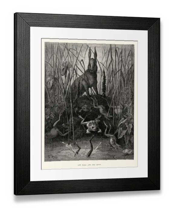 Framed Print : La Fontaines Fables - Hare and the Frogs Framed Print : La Fontaines Fables - Hare and the Frogs