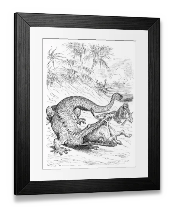 Framed Print : Baron Munchausen Lion crocodile