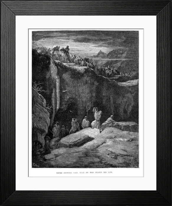 Framed Print : David showing Saul that he had spared his life Framed Print : David showing Saul that he had spared his life