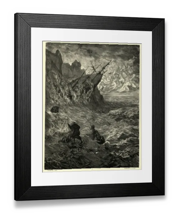 Framed Print : Witness to a shipwreck, drowning sailors devoured by sea monsters, Legend of The Wandering Jew Framed Print : Witness to a shipwreck, drowning sailors devoured by sea monsters, Legend of The Wandering Jew