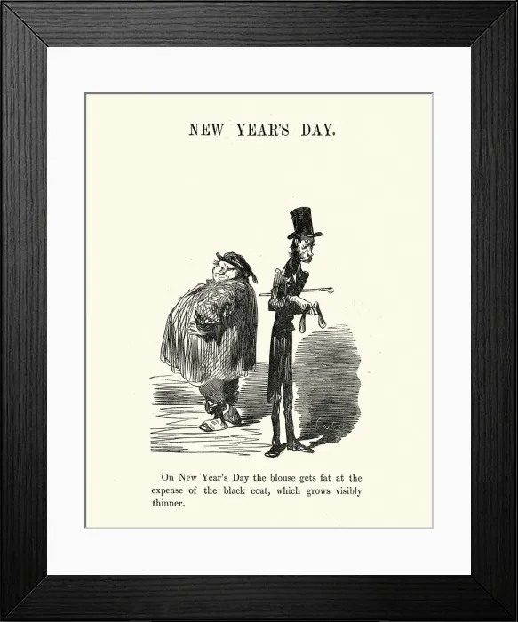 Framed Print : Cartoon of New Years Day, the blouse gets fat, by Gustave Dore, Victorian 1860s, 19th Century caricature Framed Print : Cartoon of New Years Day, the blouse gets fat, by Gustave Dore, Victorian 1860s, 19th Century caricature
