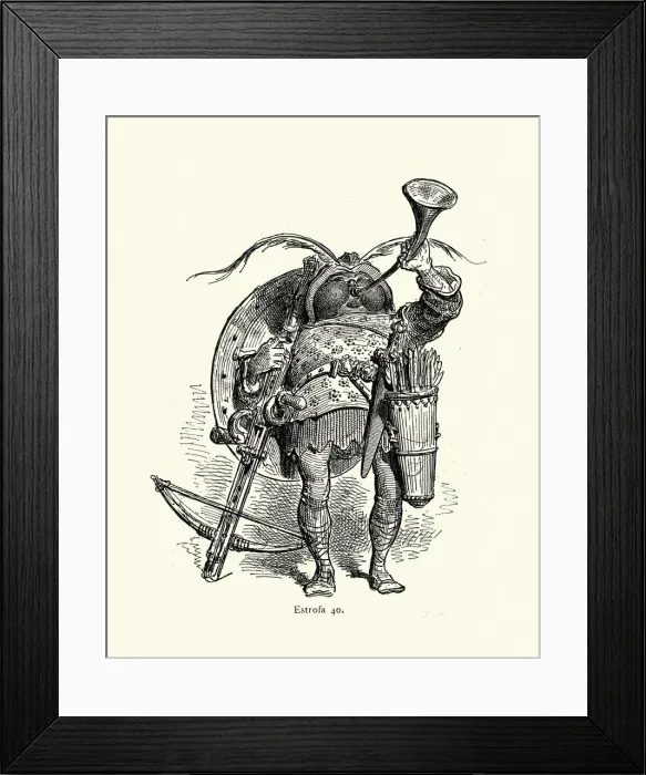 Framed Print : Character sketch of a medieval crossbow man blowing a horn Framed Print : Character sketch of a medieval crossbow man blowing a horn