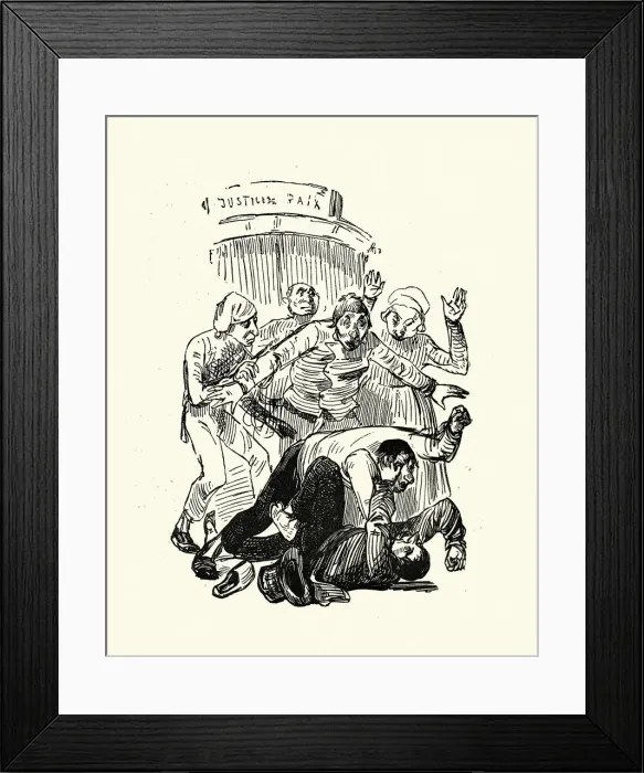 Framed Print : Two men fighting in the street, local justice, Victorian