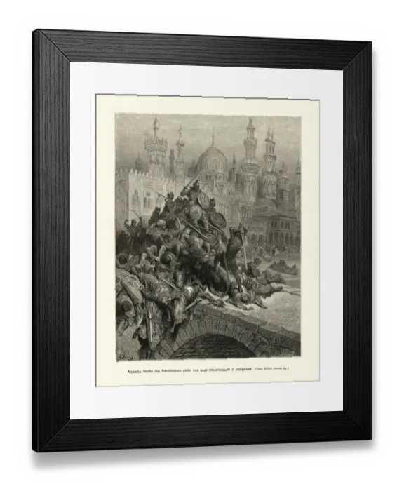 Framed Print : Heroic knight fighting many enemies on a bridge Framed Print : Heroic knight fighting many enemies on a bridge