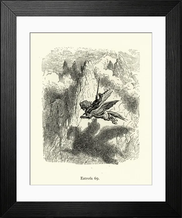 Framed Print : Knight flying on back of a hippogriff. Orlando Furioso