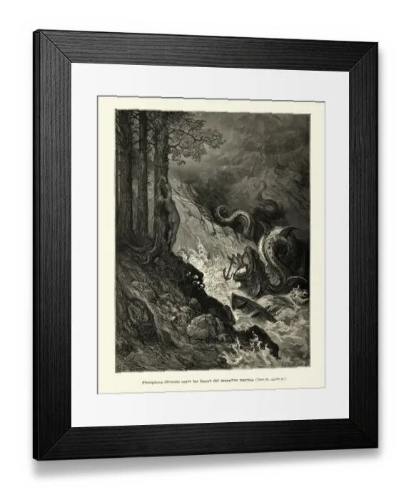 Framed Print : Orlando rushed into the jaws of the sea monster Framed Print : Orlando rushed into the jaws of the sea monster