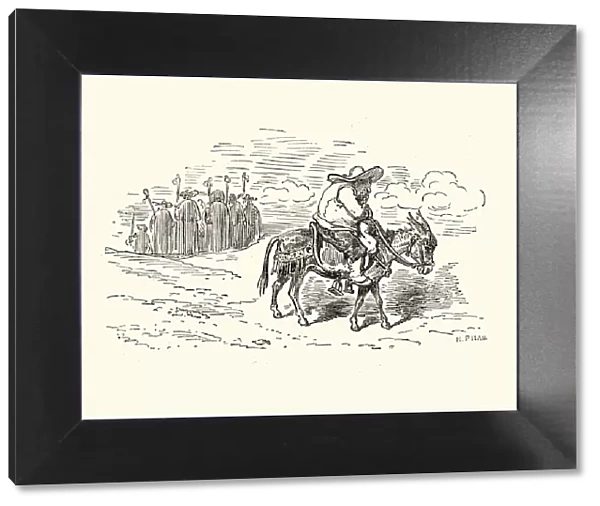 Don Quixote, Sancho Panza riding his donkey