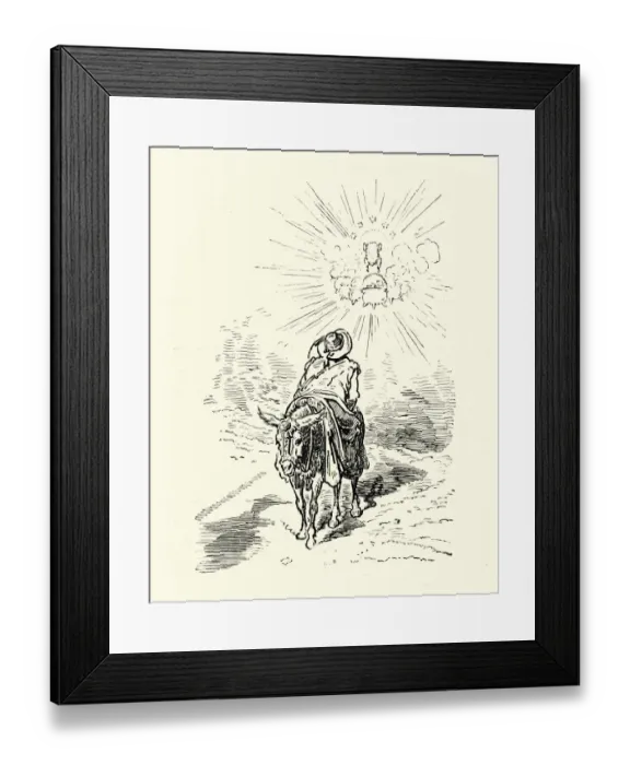 Framed Print : Don Quixote, Sancho Panza riding donkey backwards Framed Print : Don Quixote, Sancho Panza riding donkey backwards