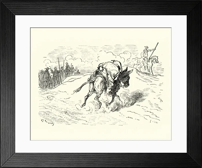 Framed Print : Don Quixote, Sancho Panza riding donkey Framed Print : Don Quixote, Sancho Panza riding donkey