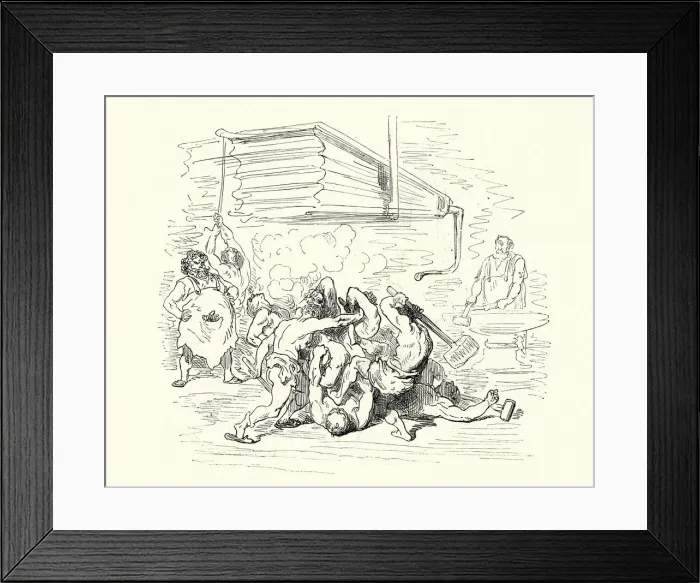 Framed Print : Adventures of Baron Munchausen, fighting Vulcans forge Framed Print : Adventures of Baron Munchausen, fighting Vulcans forge