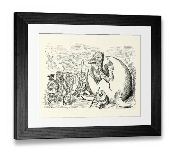 Framed Print : Adventures of Baron Munchausen, Gigantic birds egg hatching