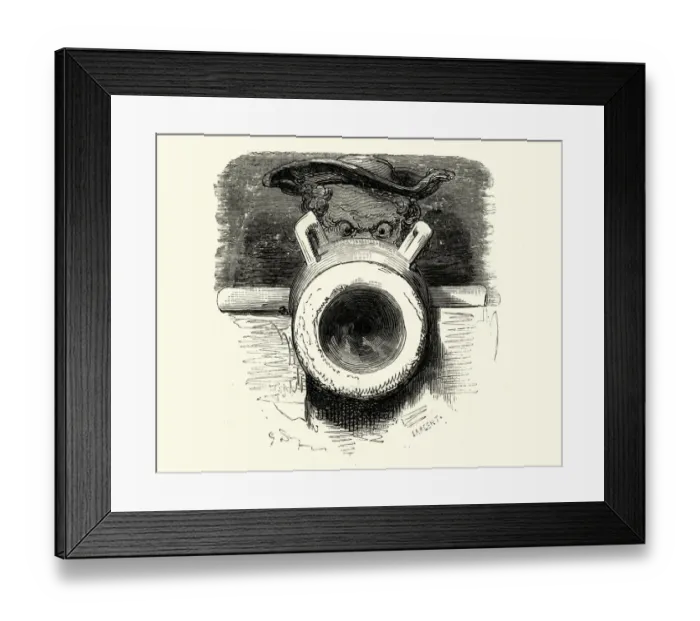 Framed Print : Adventures of Baron Munchausen, Looking down the cannon barrel