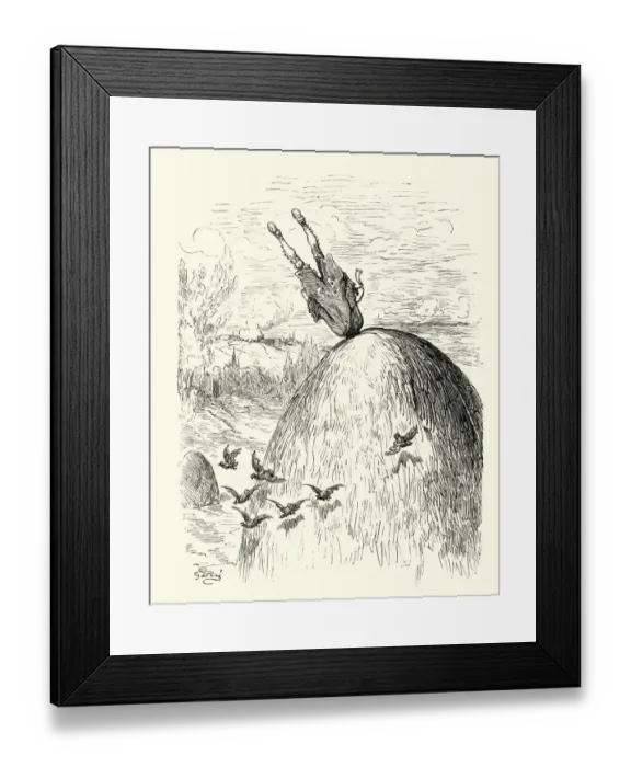 Framed Print : Adventures of Baron Munchausen, fell upon a large haystack