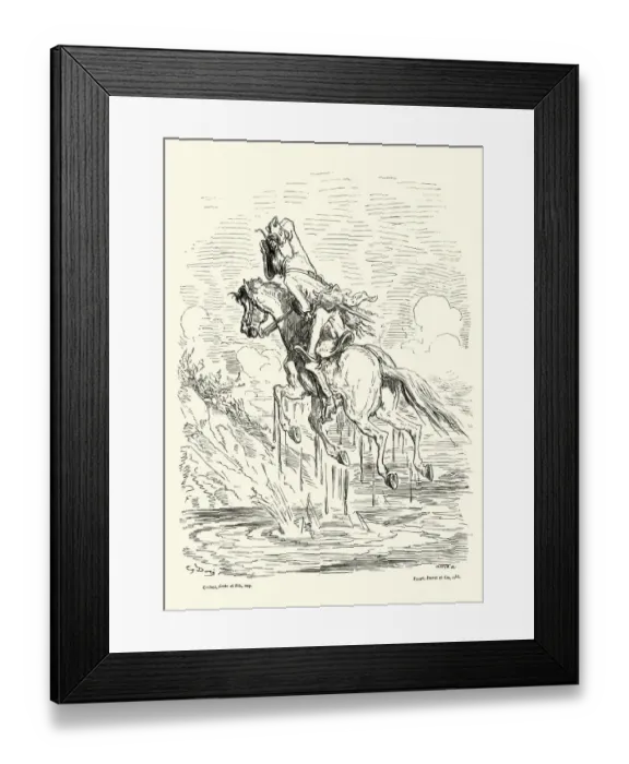 Framed Print : Adventures of Baron Munchausen lifted by the pig-tails Framed Print : Adventures of Baron Munchausen lifted by the pig-tails