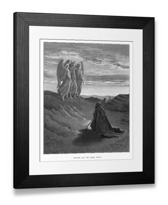 Framed Print : Abraham and the three angels engraving 1870 Framed Print : Abraham and the three angels engraving 1870