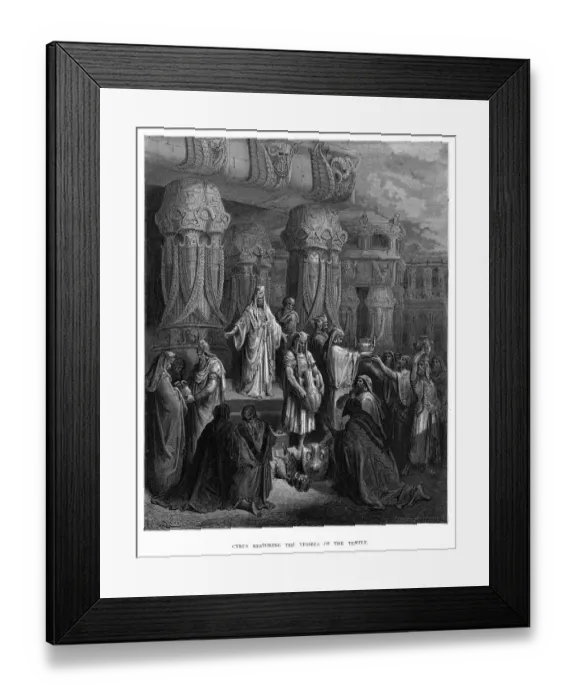 Framed Print : Cyrus at the temple engraving 1870 Framed Print : Cyrus at the temple engraving 1870