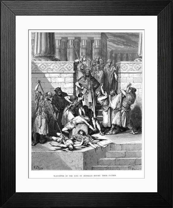 Framed Print : Slaughter of the sons of Zedekiah engraving 1870 Framed Print : Slaughter of the sons of Zedekiah engraving 1870