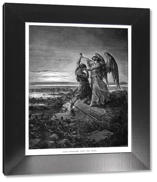 Jacob wrestling with the angel engraving 1870