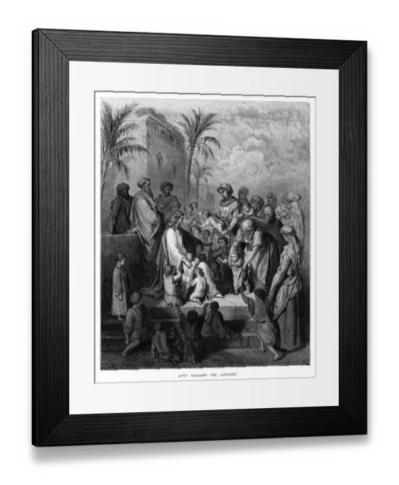 Framed Print : Jesus blessing the children engraving 1870 Framed Print : Jesus blessing the children engraving 1870