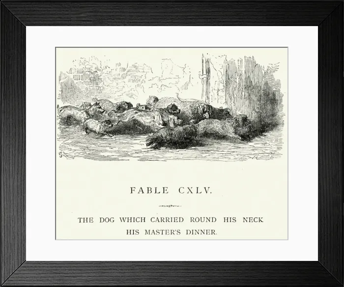 Framed Print : La Fontaines Fables - The Dog and his Masters Dinner Framed Print : La Fontaines Fables - The Dog and his Masters Dinner