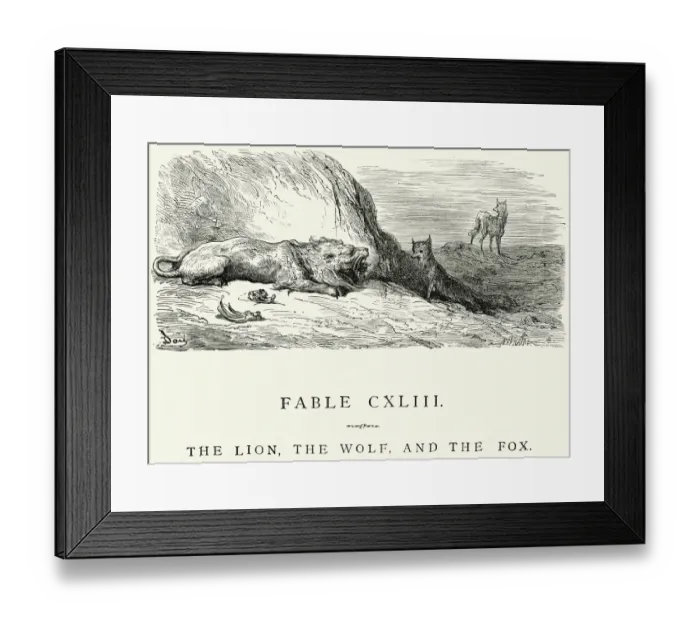 Framed Print : La Fontaines Fables - Lion Wolf and the Fox Framed Print : La Fontaines Fables - Lion Wolf and the Fox