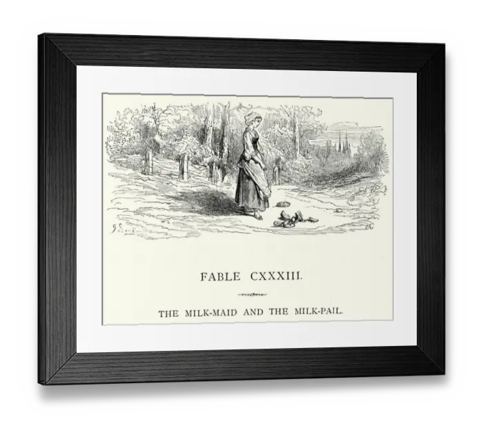 Framed Print : La Fontaines Fables - Milk Maid and the Milkpail Framed Print : La Fontaines Fables - Milk Maid and the Milkpail