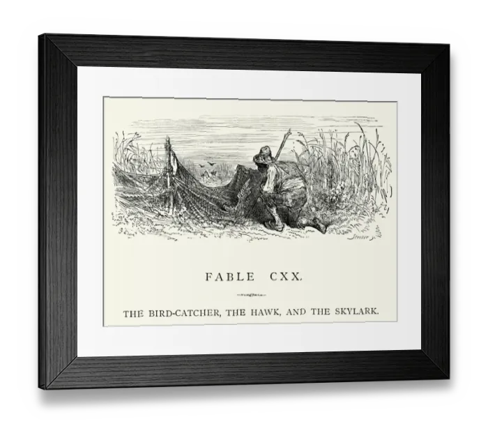 Framed Print : La Fontaines Fables - Bird-Catcher Hawk and the Skylark Framed Print : La Fontaines Fables - Bird-Catcher Hawk and the Skylark