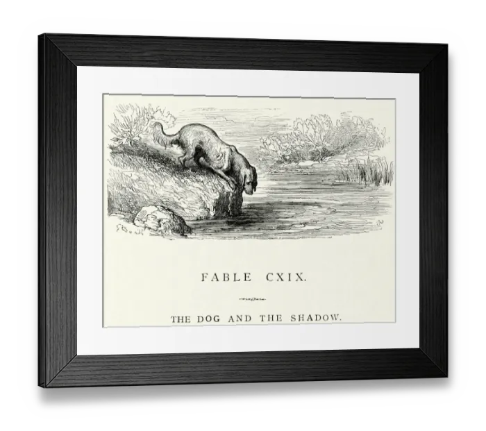 Framed Print : La Fontaines Fables - Dog and the Shadow Framed Print : La Fontaines Fables - Dog and the Shadow