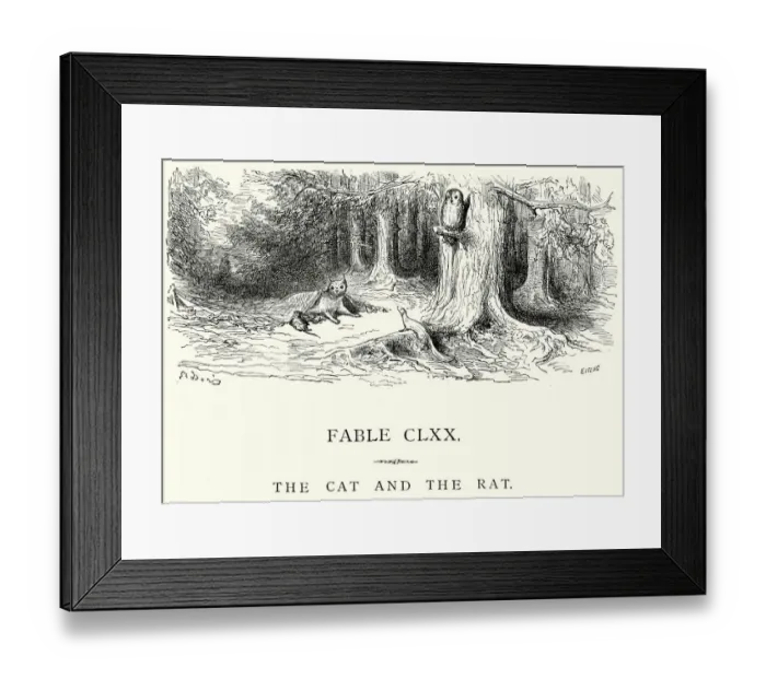 Framed Print : La Fontaines Fables - Cat and the Rat Framed Print : La Fontaines Fables - Cat and the Rat