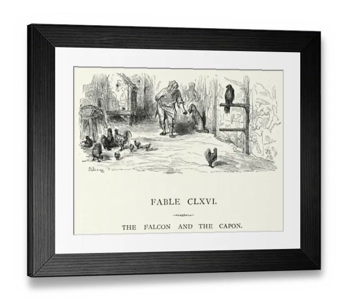 Framed Print : La Fontaines Fables - Falcon and the Capon Framed Print : La Fontaines Fables - Falcon and the Capon